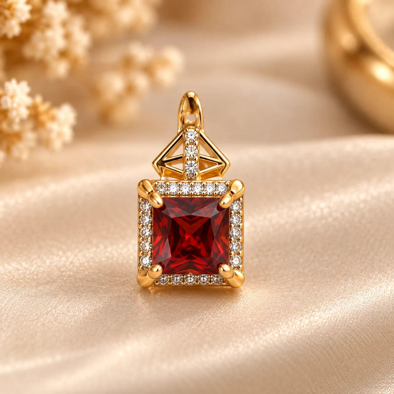 Crimson Radiance 18K Gold Plated Zirconia Earrings (3)