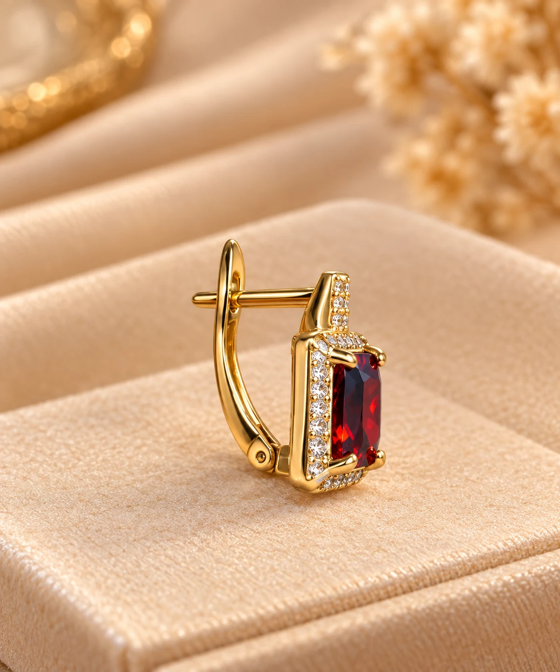 Crimson Radiance 18K Gold Plated Zirconia Earrings (4)