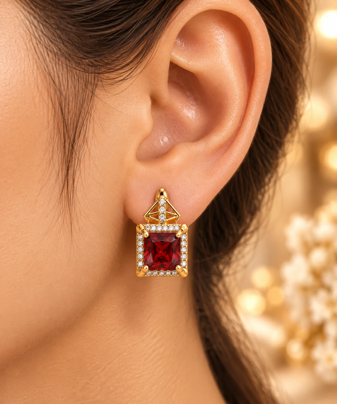 Crimson Radiance 18K Gold Plated Zirconia Earrings (5)