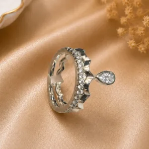 Xuping Silver Crown Ring with Pear-Shaped Stone for Women