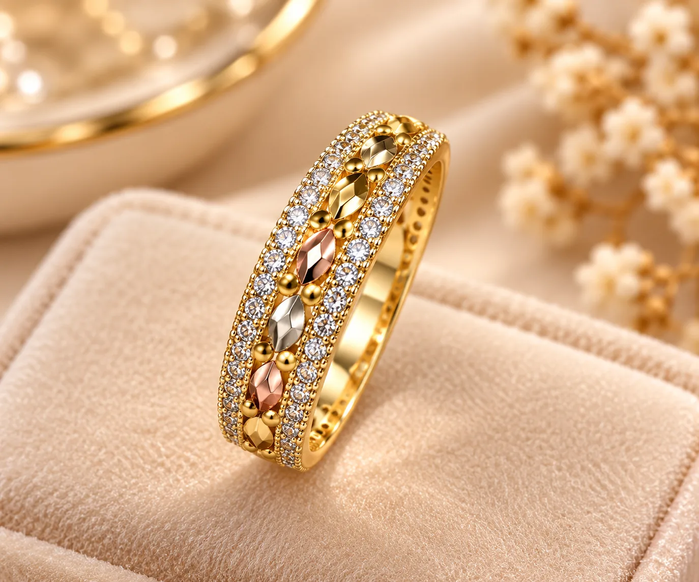 Dazzling Wavy Crystal Gold Tone Ring (2)
