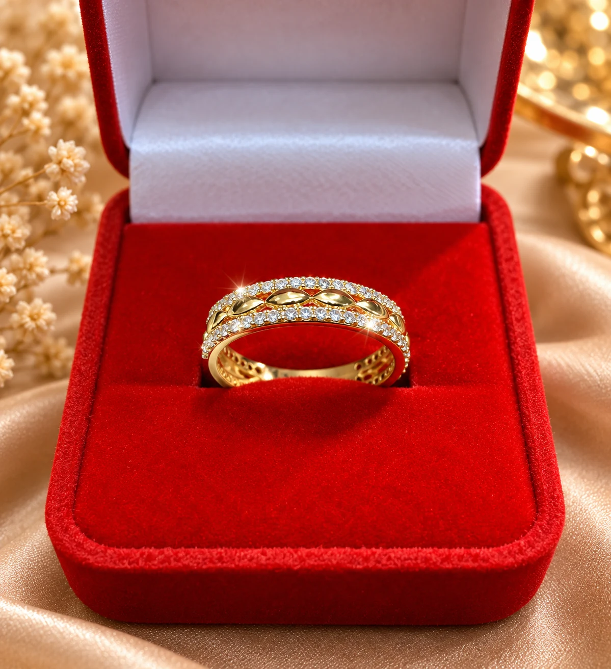 Dazzling Wavy Crystal Gold Tone Ring (4)