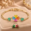 Elegant 18K Gold Plated Free Size Zirconia Bracelet with multicolor flower design