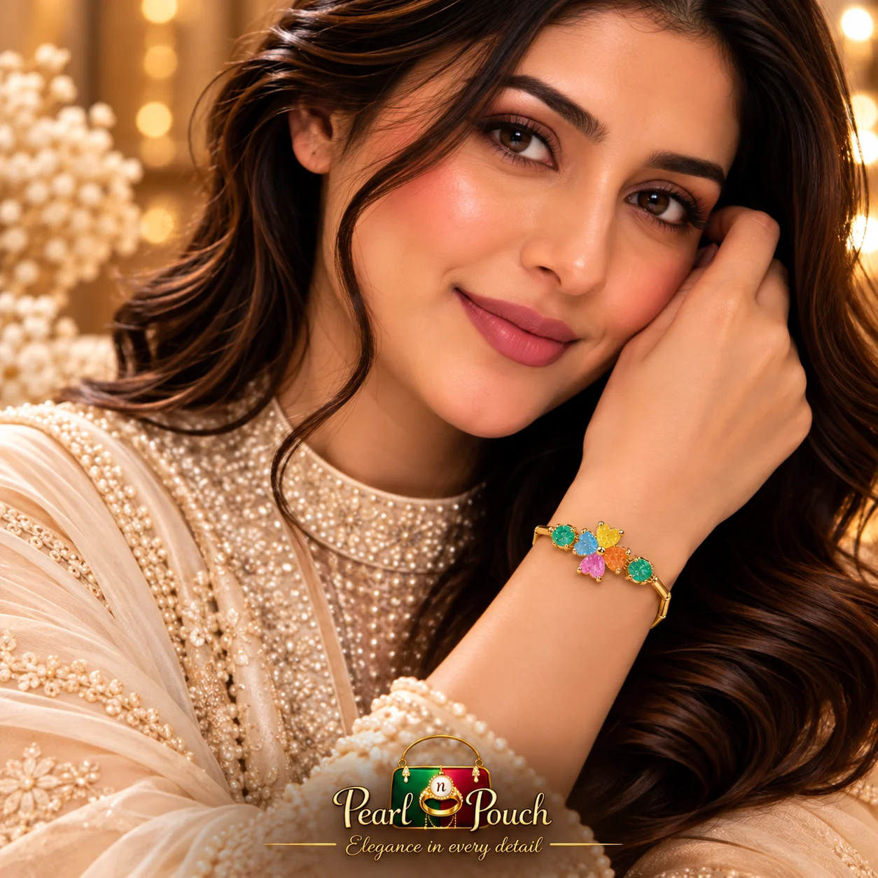 Elegant 18K Gold Plated Free Size Multicolor Zirconia Bracelet (2)