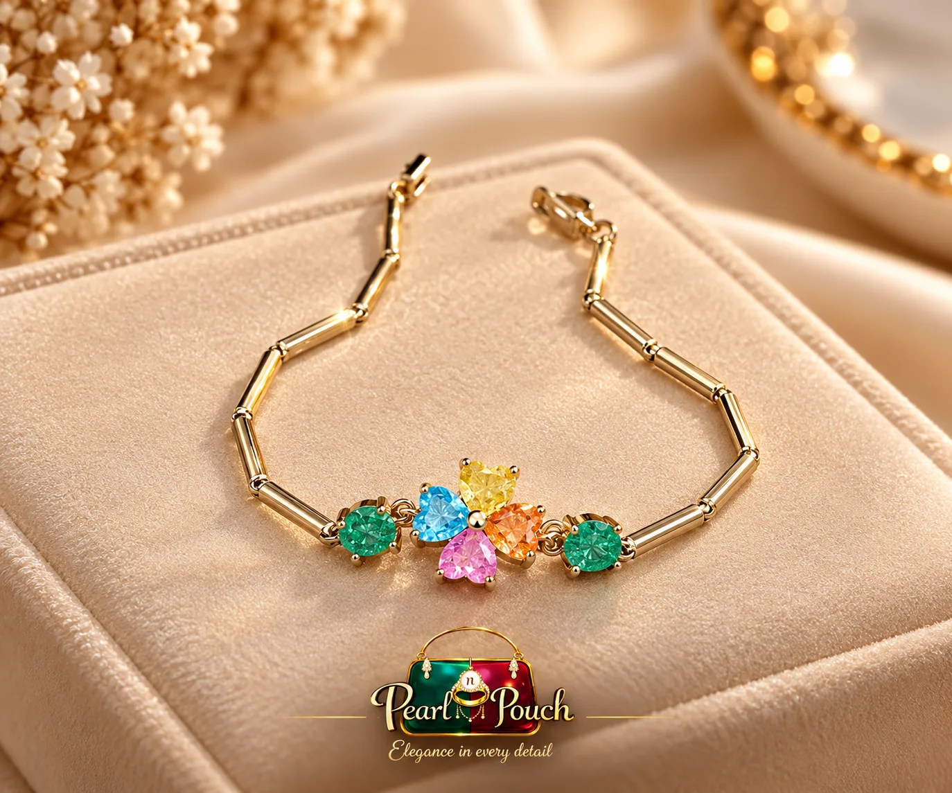 Elegant 18K Gold Plated Free Size Multicolor Zirconia Bracelet (4)