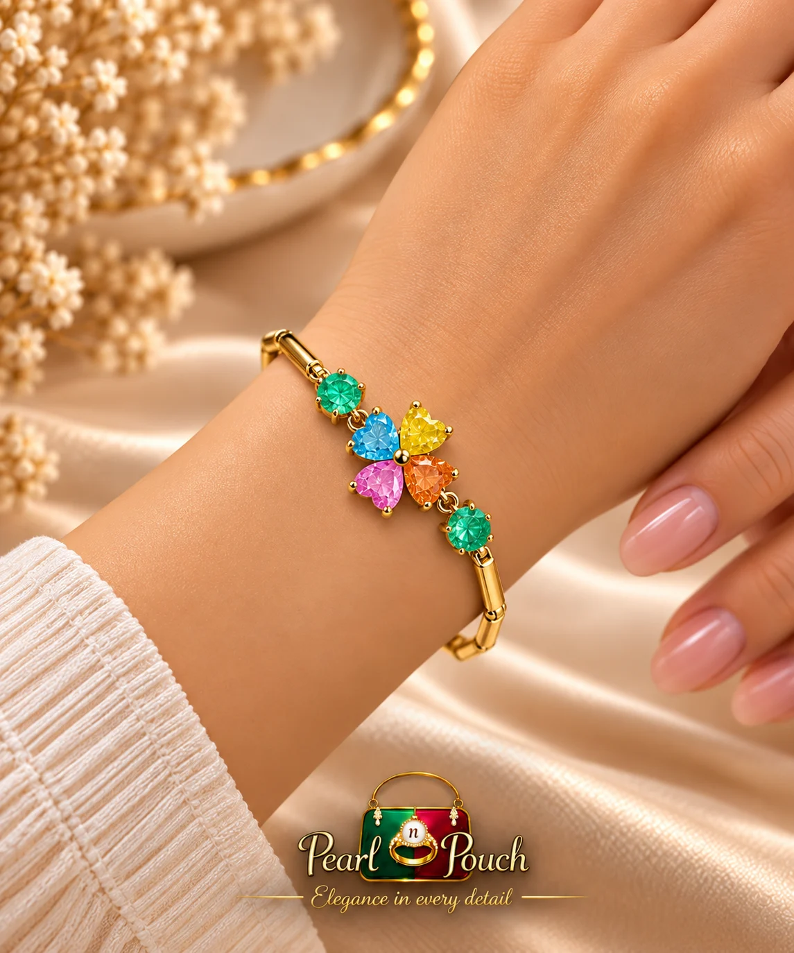 Elegant 18K Gold Plated Free Size Multicolor Zirconia Bracelet (5)