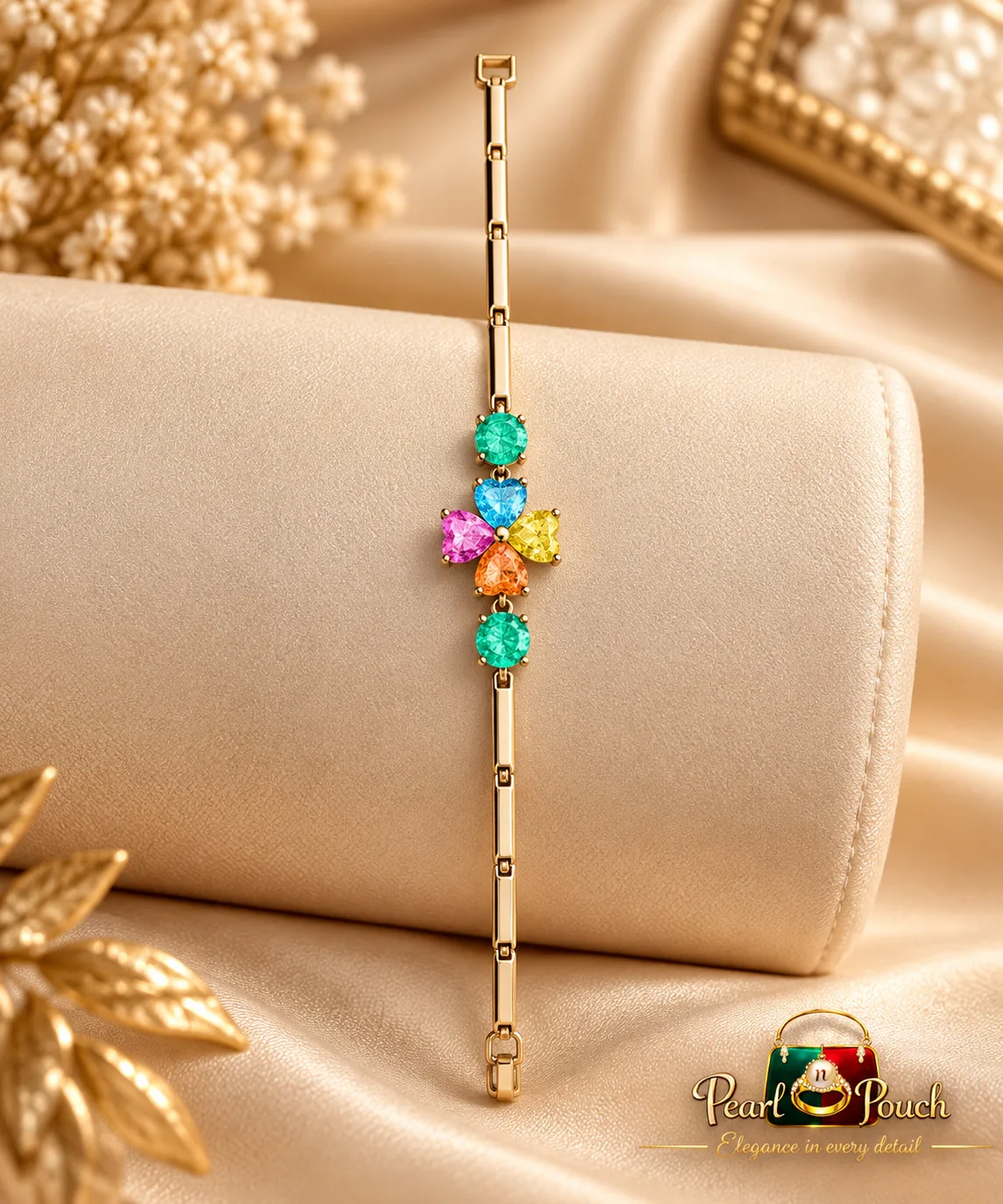 Elegant 18K Gold Plated Free Size Multicolor Zirconia Bracelet (6)