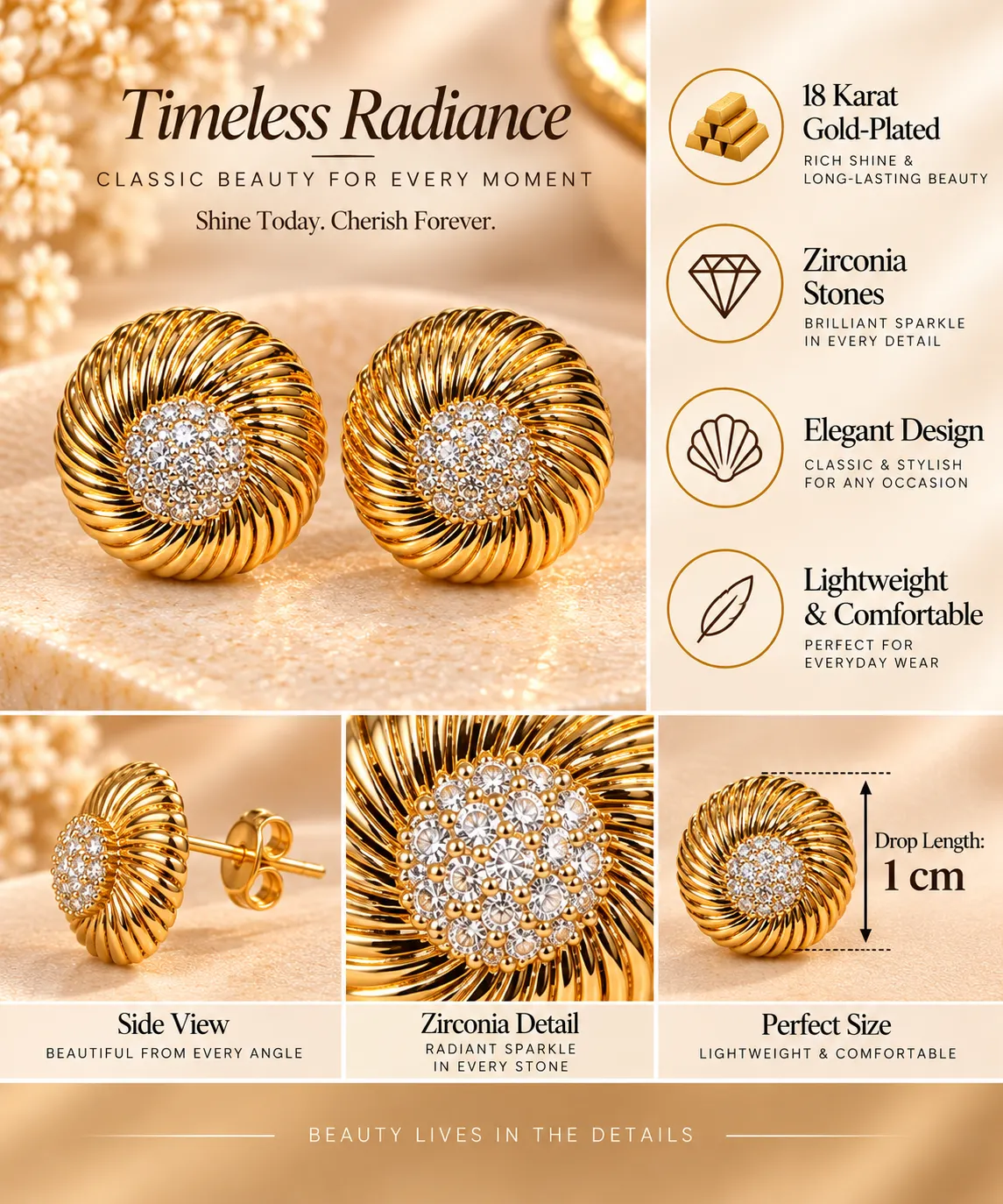 Elegant 18K Gold Plated Zirconia Earrings (2)