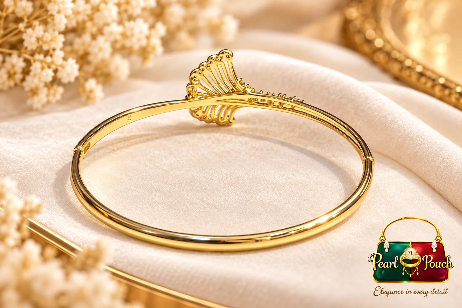 Elegant 18K Gold-Plated Zirconia Fan Design Bangle (2)