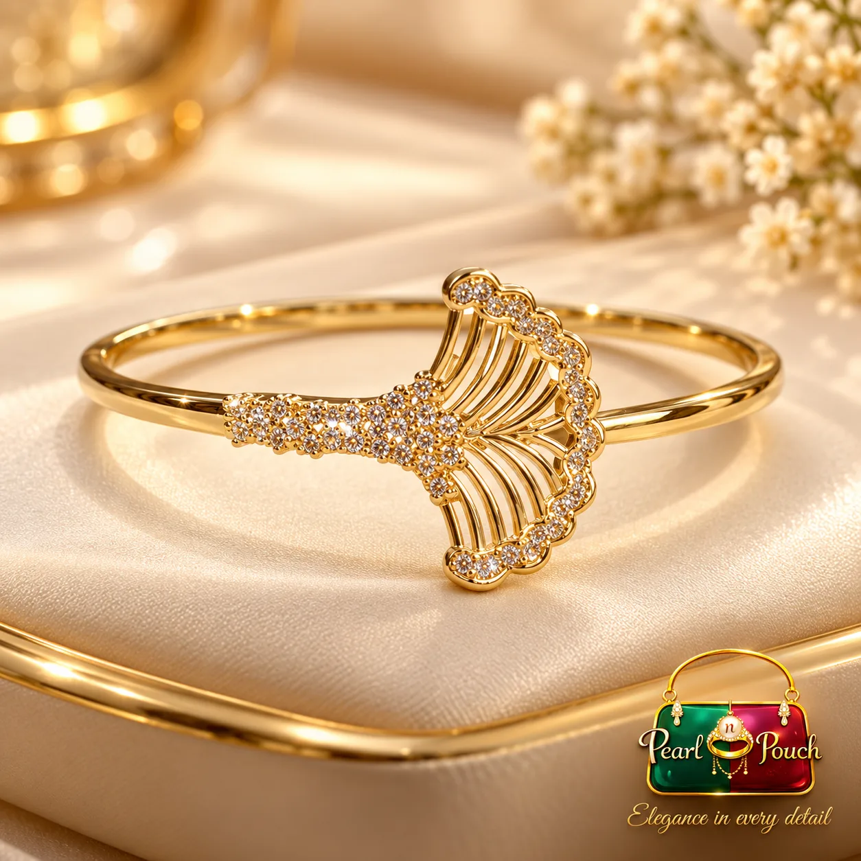 Elegant 18K Gold-Plated Zirconia Fan Design Bangle (6)
