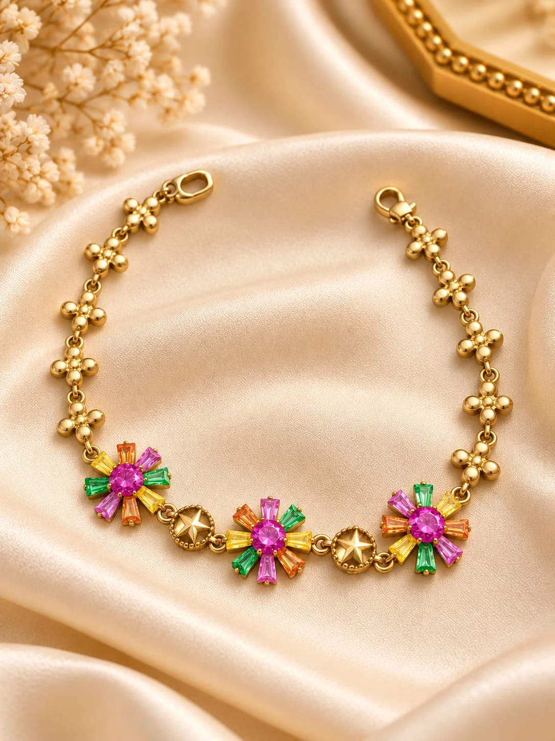 Elegant 18K Gold Plated Zirconia Floral Bracelet (2)