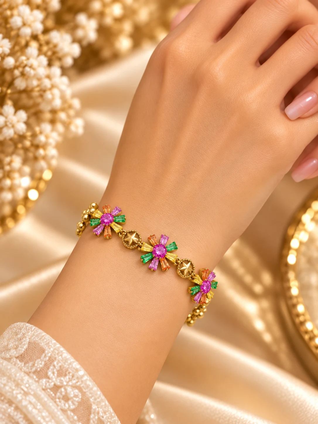 Elegant 18K Gold Plated Zirconia Floral Bracelet (4)