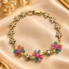 Elegant 18K Gold Plated Zirconia Floral Bracelet with colourful flower motifs