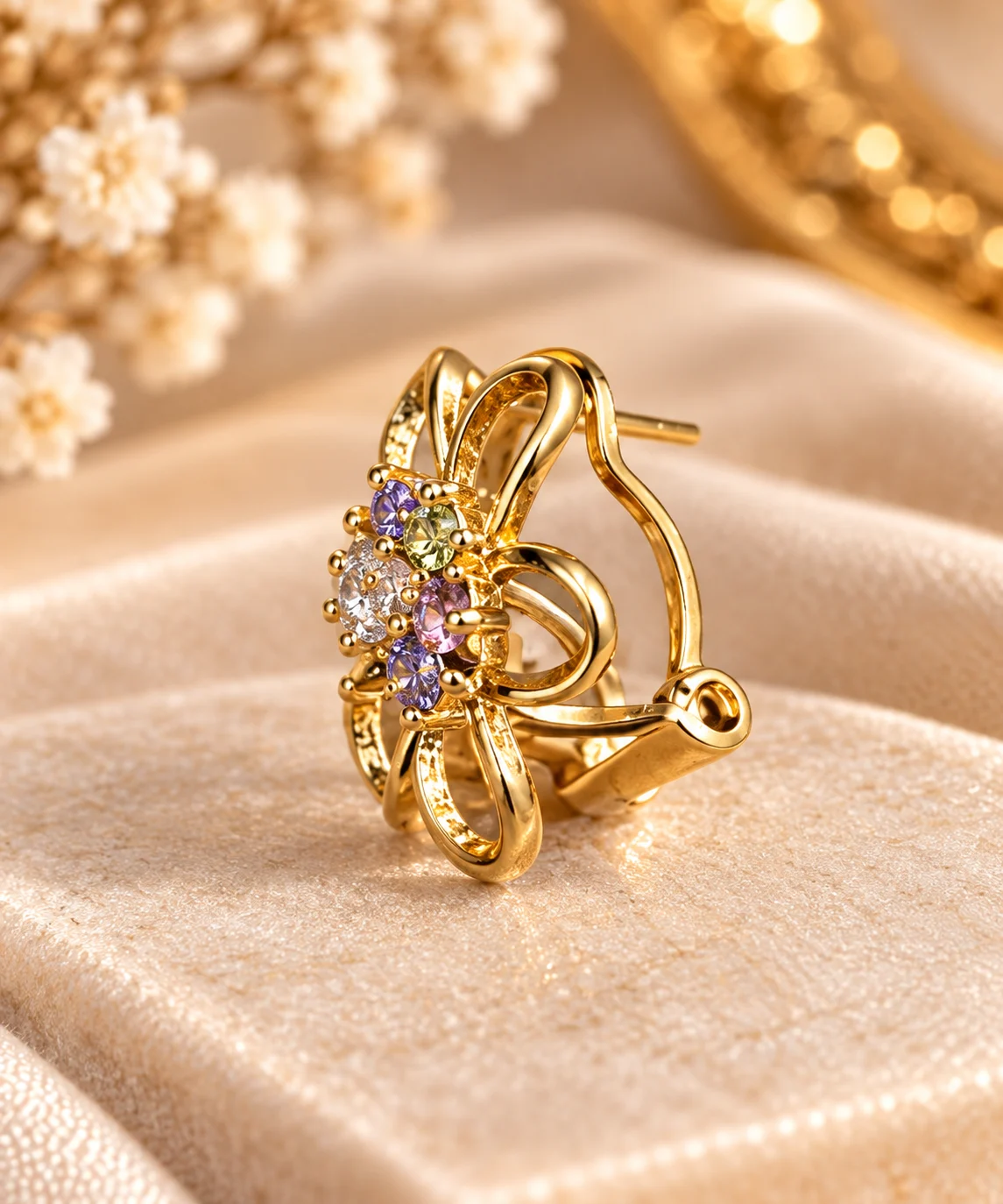 Elegant 18K Gold Plated Zirconia Floral Earrings (3)