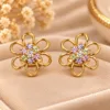 Elegant 18K Gold Plated Zirconia Floral Earrings with multicolour stones