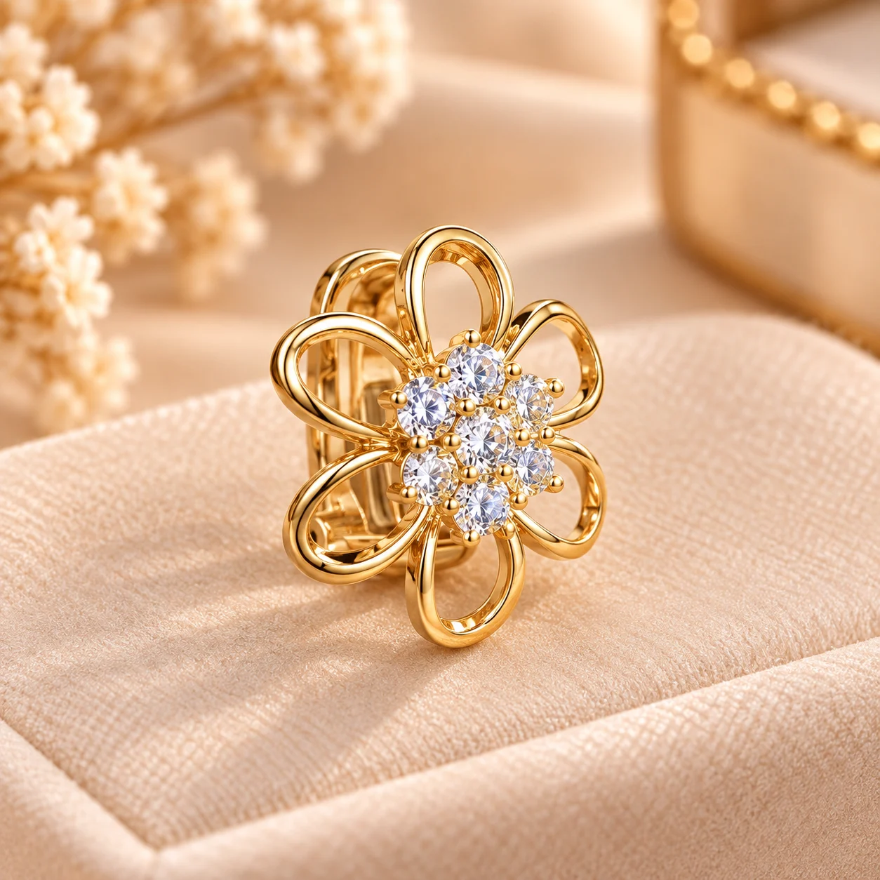 Elegant 18K Gold Plated Zirconia Floral Earrings (6)
