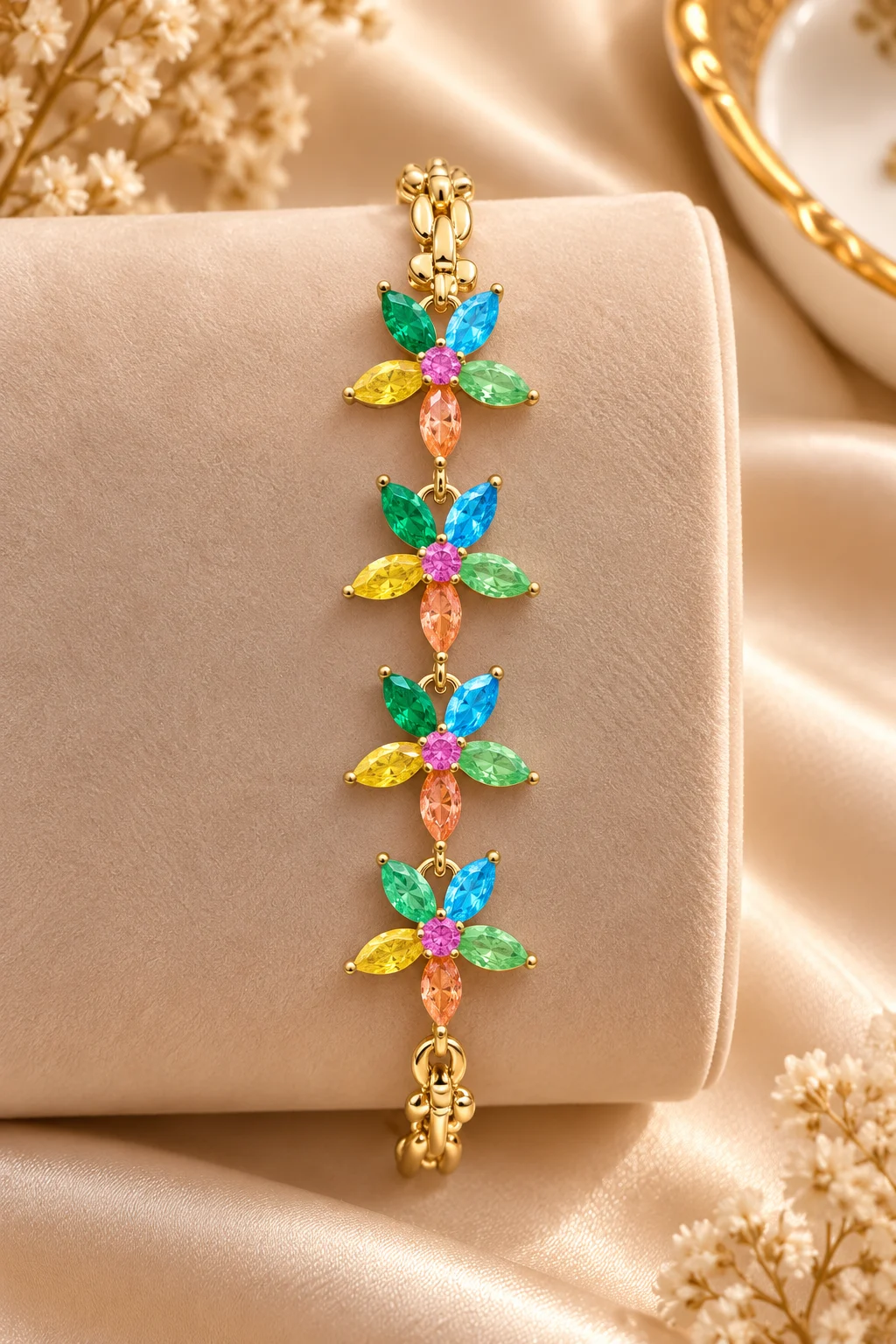 Elegant 18K Gold Plated Zirconia Flower Bracelet (2)