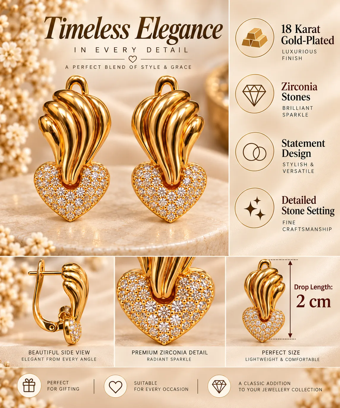 Elegant 18K Gold Plated Zirconia Heart Earrings (1)
