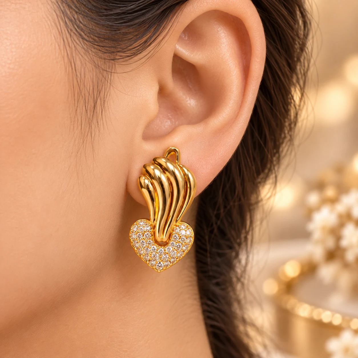 Elegant 18K Gold Plated Zirconia Heart Earrings (4)