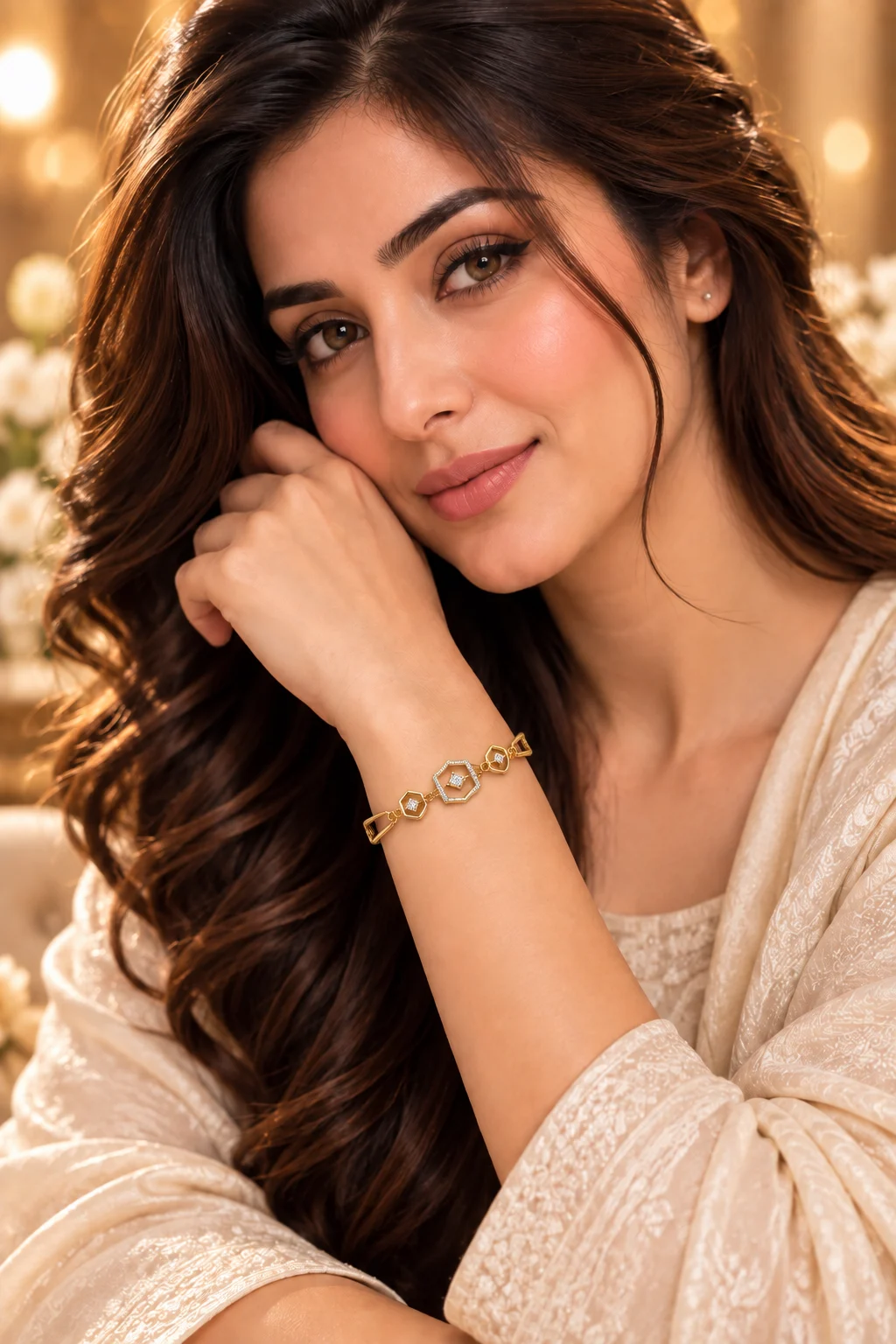 Elegant 18K Gold Plated Zirconia Hexagon Bracelet (6)