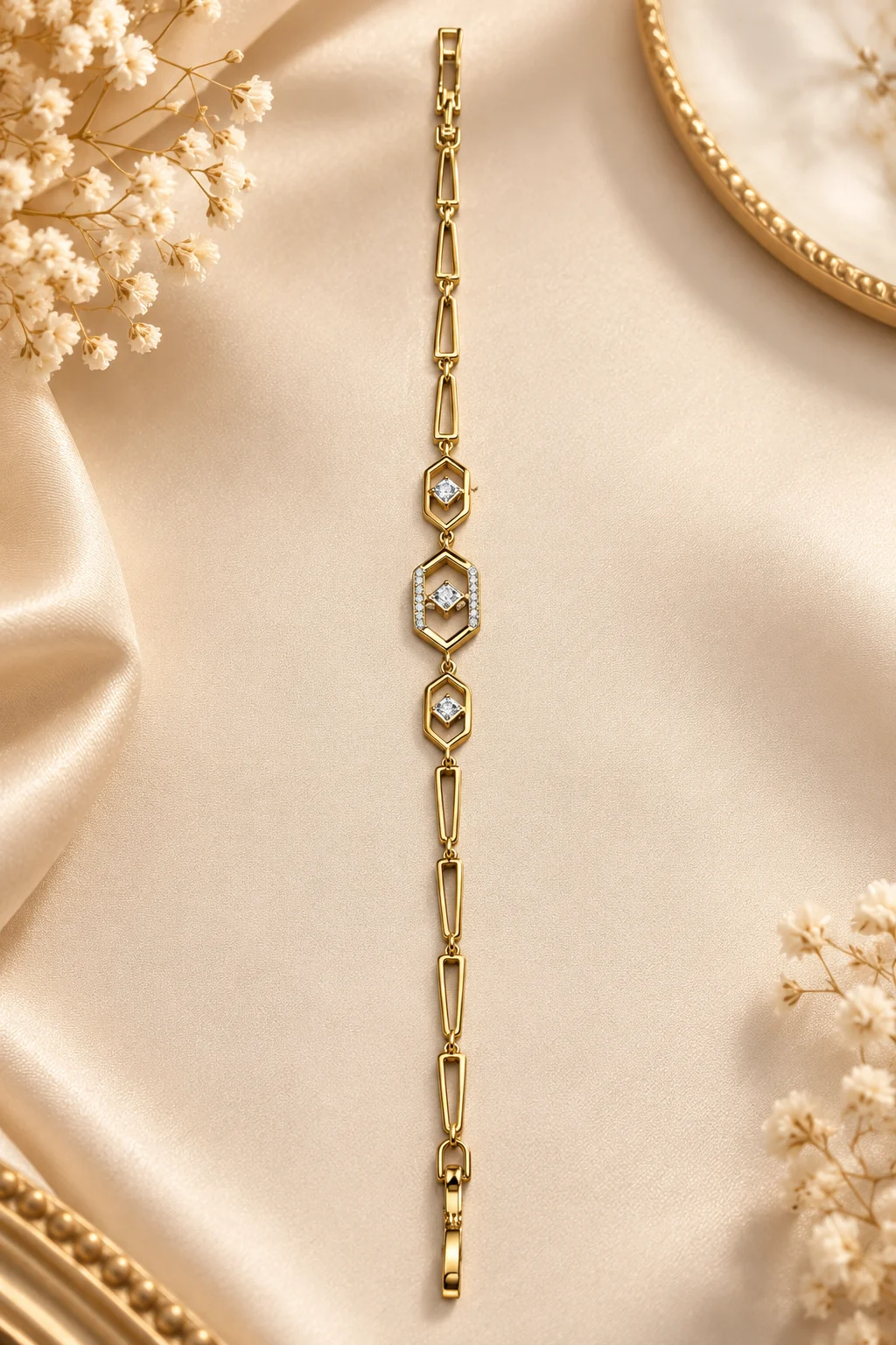 Elegant 18K Gold Plated Zirconia Hexagon Bracelet (7)