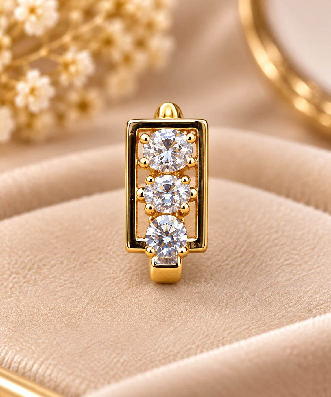 Elegant 18K Gold Plated Zirconia Rectangular Huggie Earrings (2)