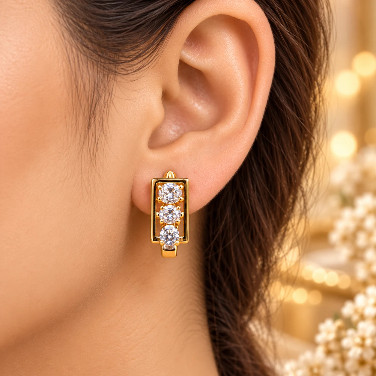 Elegant 18K Gold Plated Zirconia Rectangular Huggie Earrings (5)