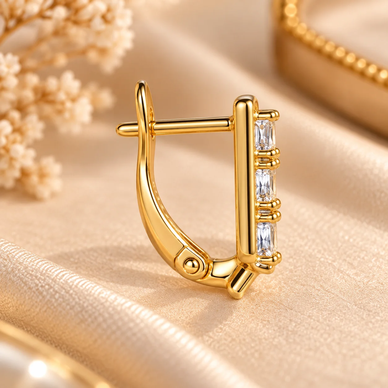 Elegant 18K Gold Plated Zirconia Rectangular Huggie Earrings (6)