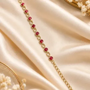 Elegant 18K Gold Plated Zirconia Bracelet with red stones and link design