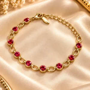 Elegant 18K Gold Plated Zirconia Bracelet with red stones and link design