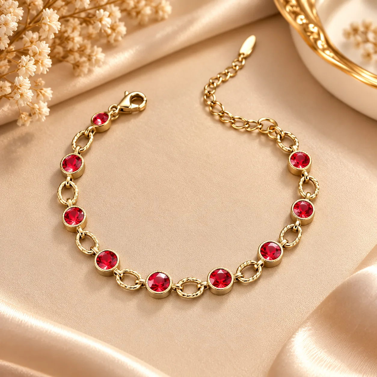 Elegant 18K Gold Plated Zirconia Red Stone Bracelet (3)