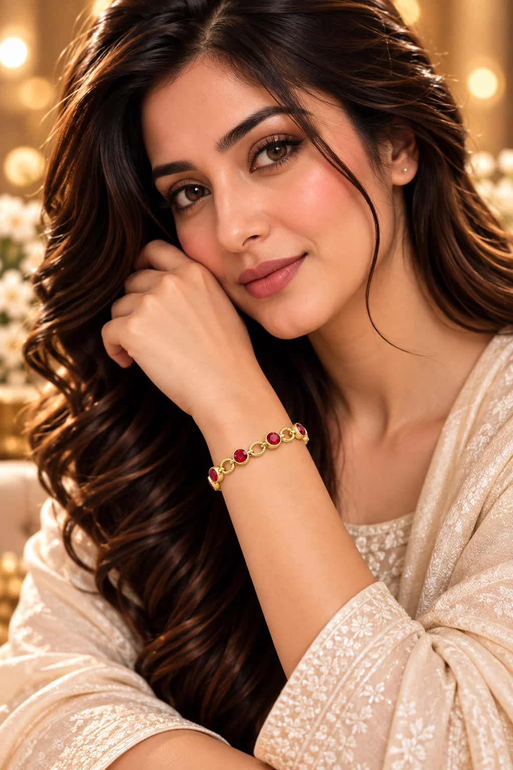 Elegant 18K Gold Plated Zirconia Red Stone Bracelet (4)