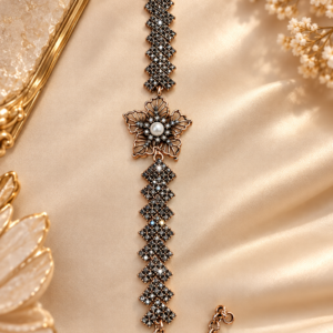 Elegant Antique Copper Floral Zirconia Bracelet with Pearl Centre