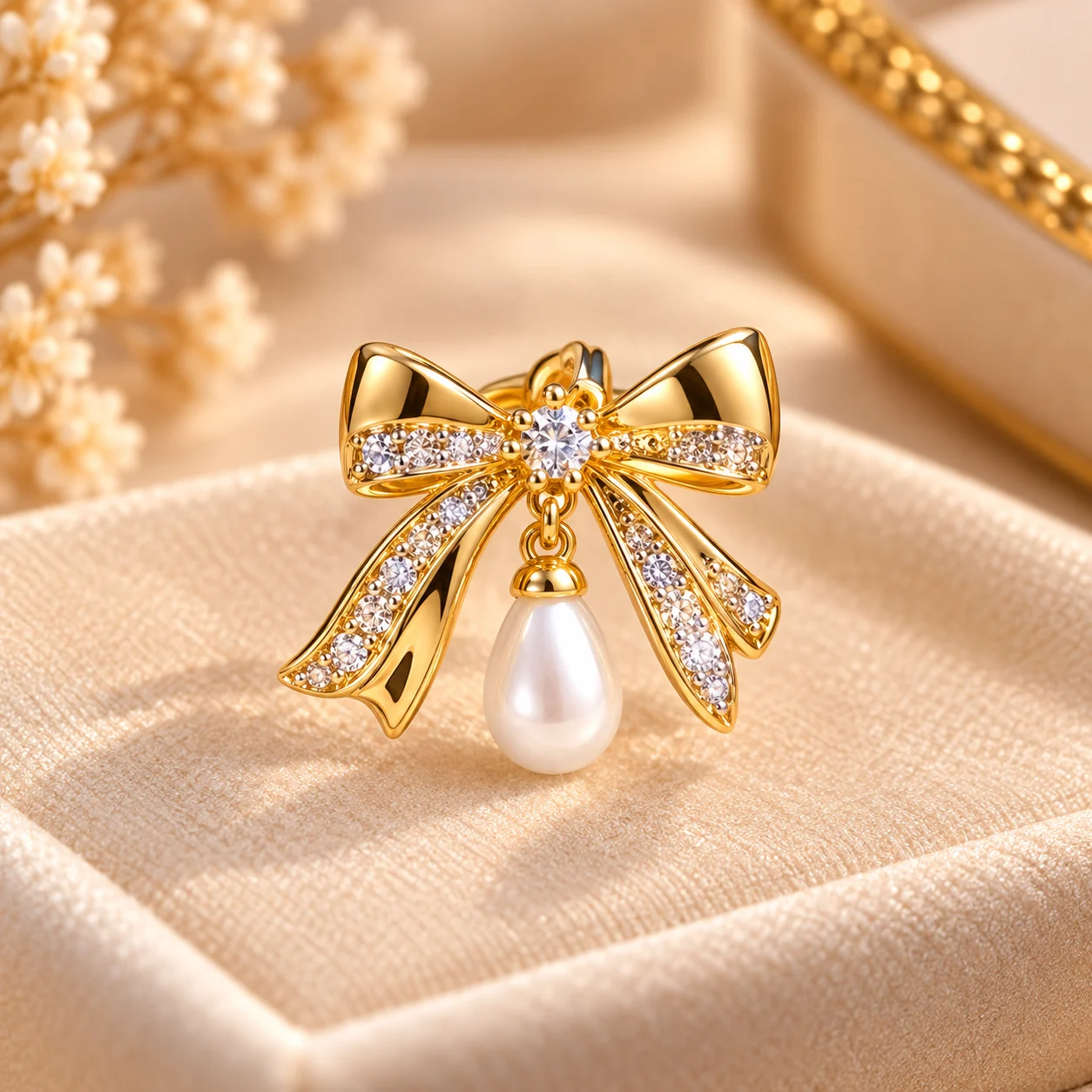 Elegant Bow 18K Gold Plated Zirconia Pearl Earrings (2)