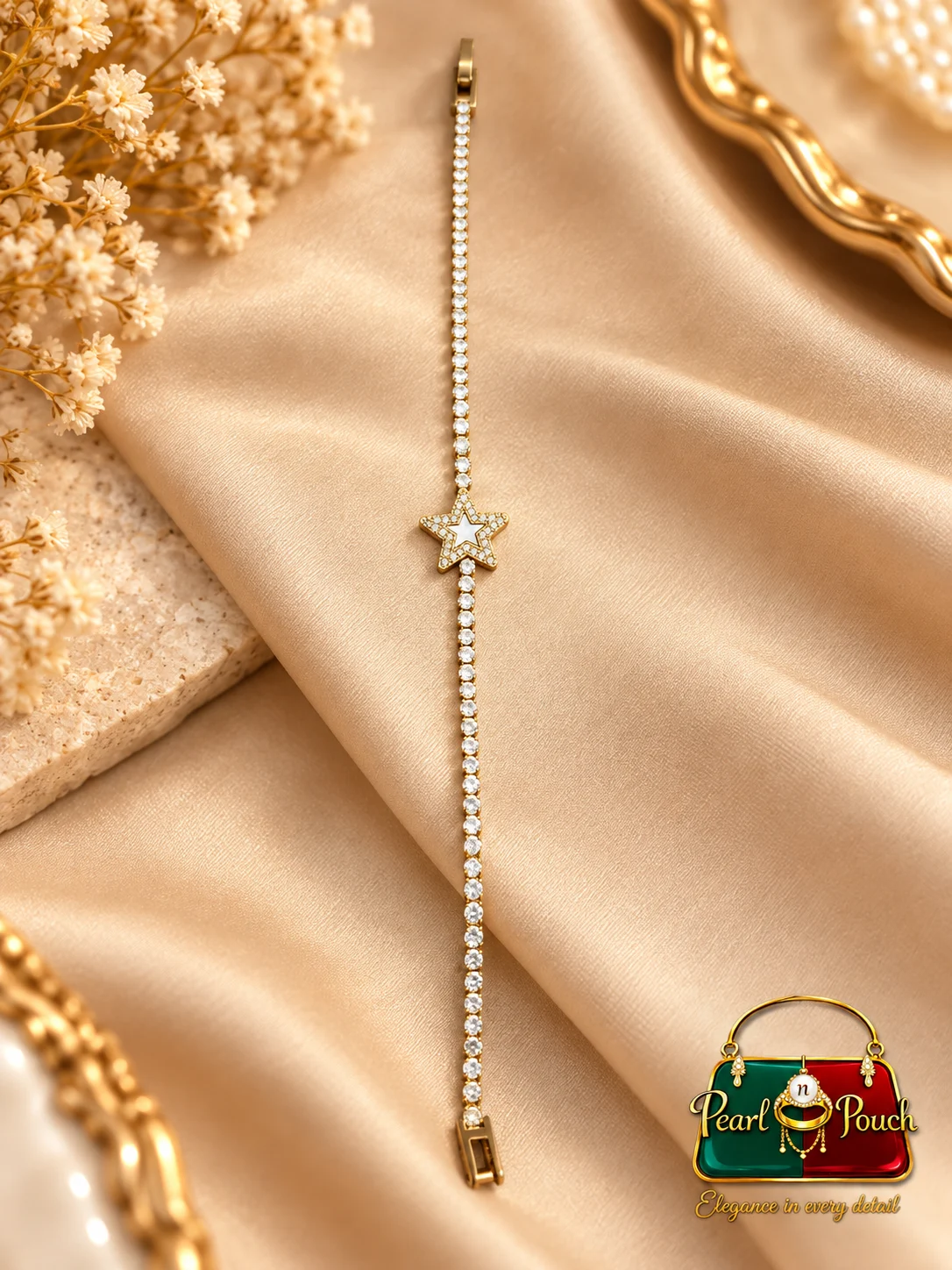 Elegant Golden Polished Star Zirconia Bracelet (1)