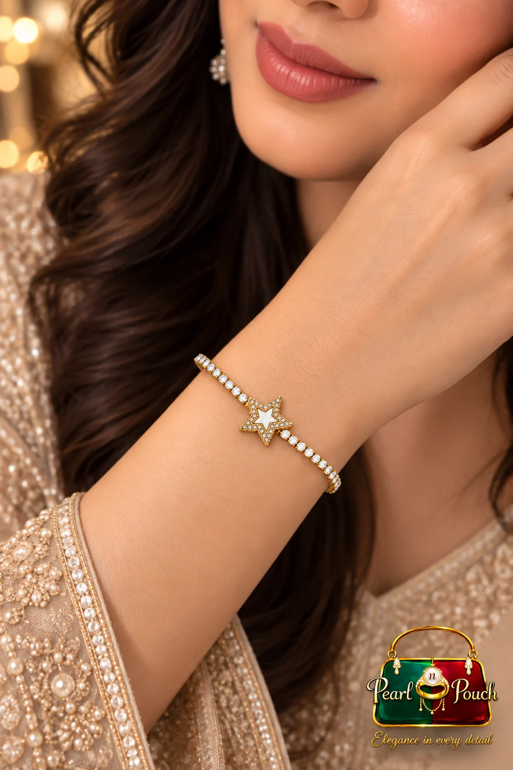 Elegant Golden Polished Star Zirconia Bracelet (2)