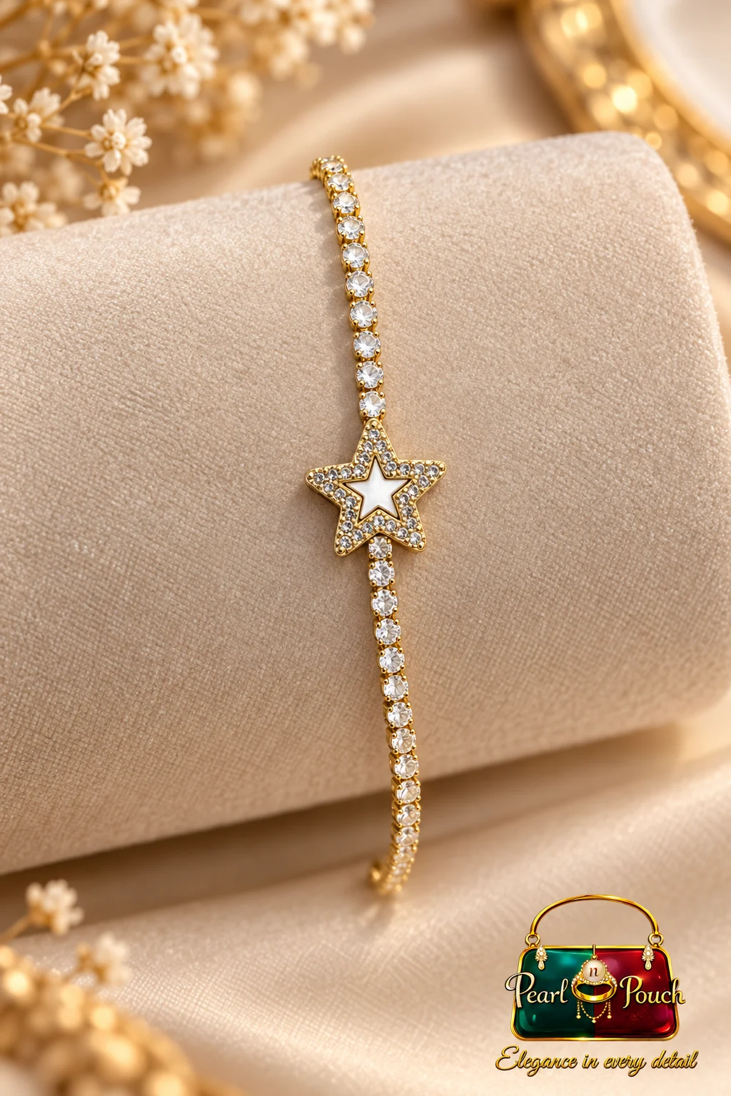 Elegant Golden Polished Star Zirconia Bracelet (3) Elegant Golden Polished Star Zirconia Bracelet for Women