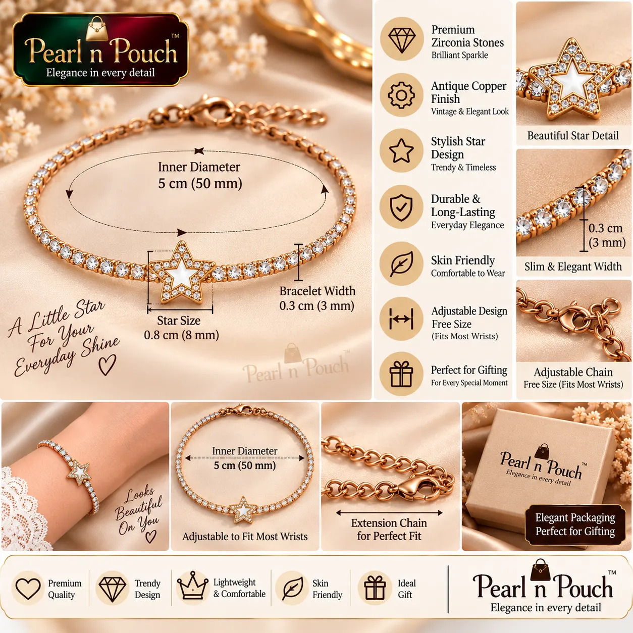 Elegant Golden Polished Star Zirconia Bracelet (4)