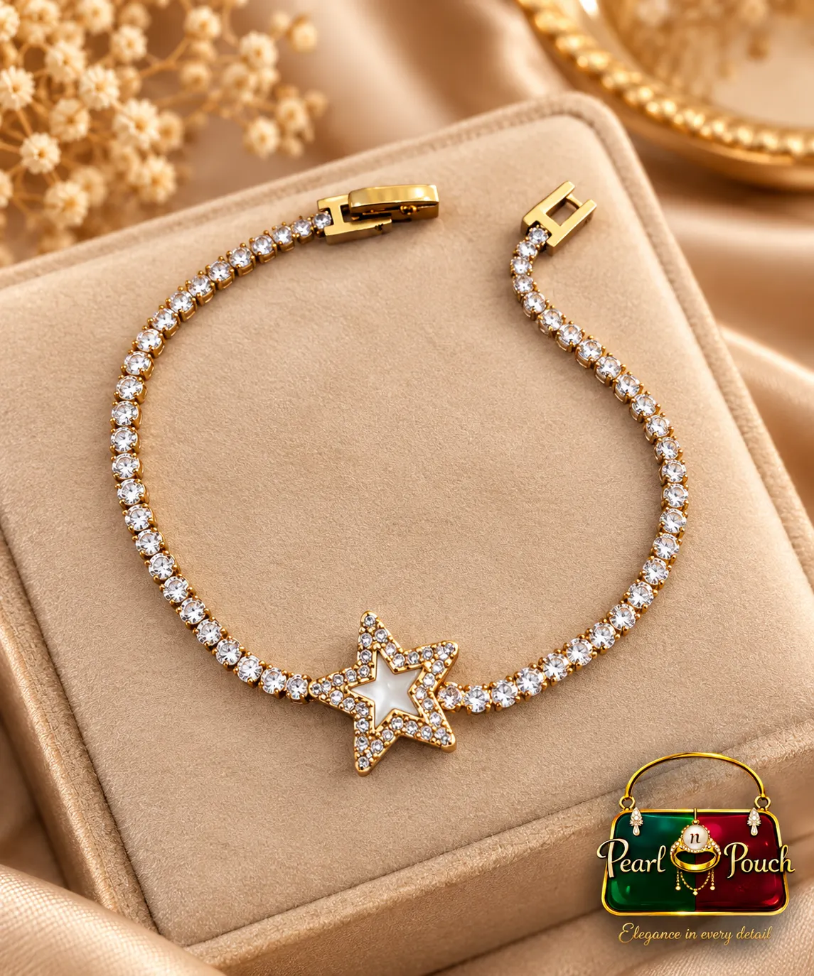 Elegant Golden Polished Star Zirconia Bracelet (5)