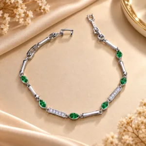 Silver Plated green zirconia bracelet with clear zirconia link details