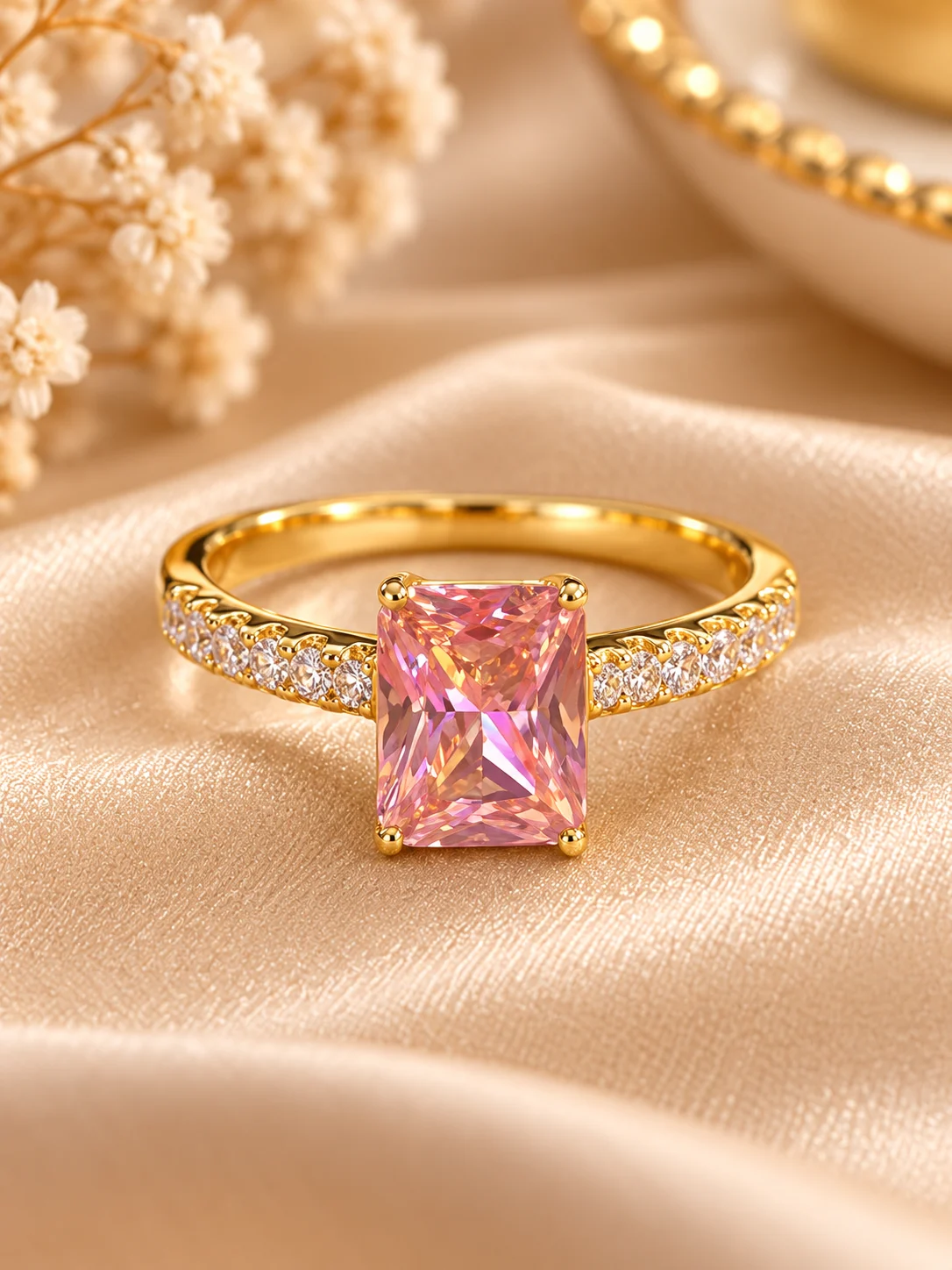 Elegant Pink Stone Gold Tone Ring (2)