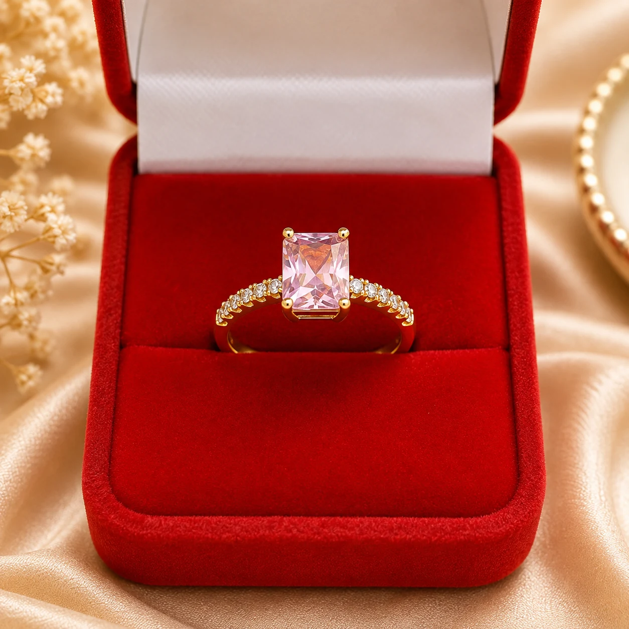 Elegant Pink Stone Gold Tone Ring (4)
