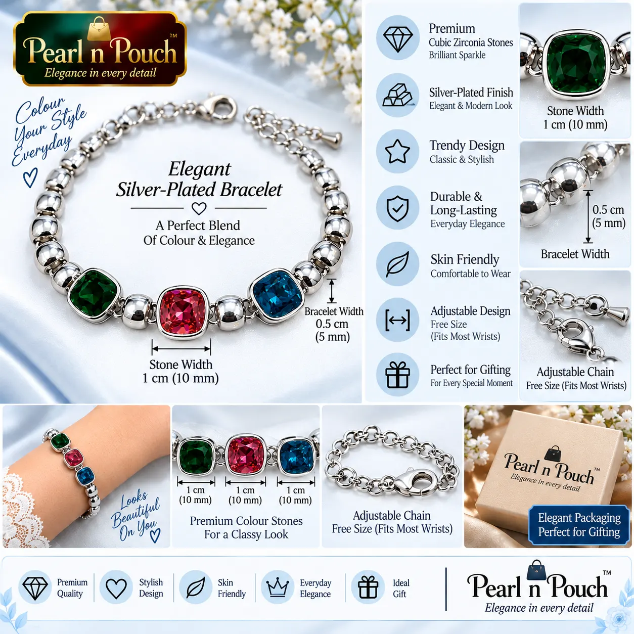 Elegant Silver-Plated Multicolor Cubic Zirconia Bracelet (1)
