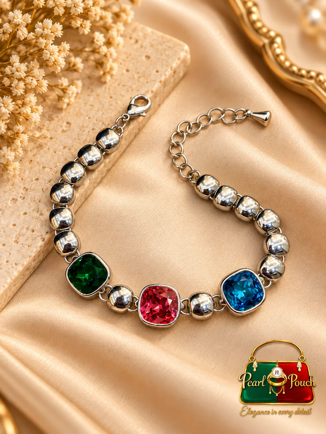 Elegant Silver-Plated Multicolor Cubic Zirconia Bracelet (2)
