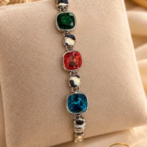 Elegant Silver-Plated Multicolor Cubic Zirconia Bracelet for Women