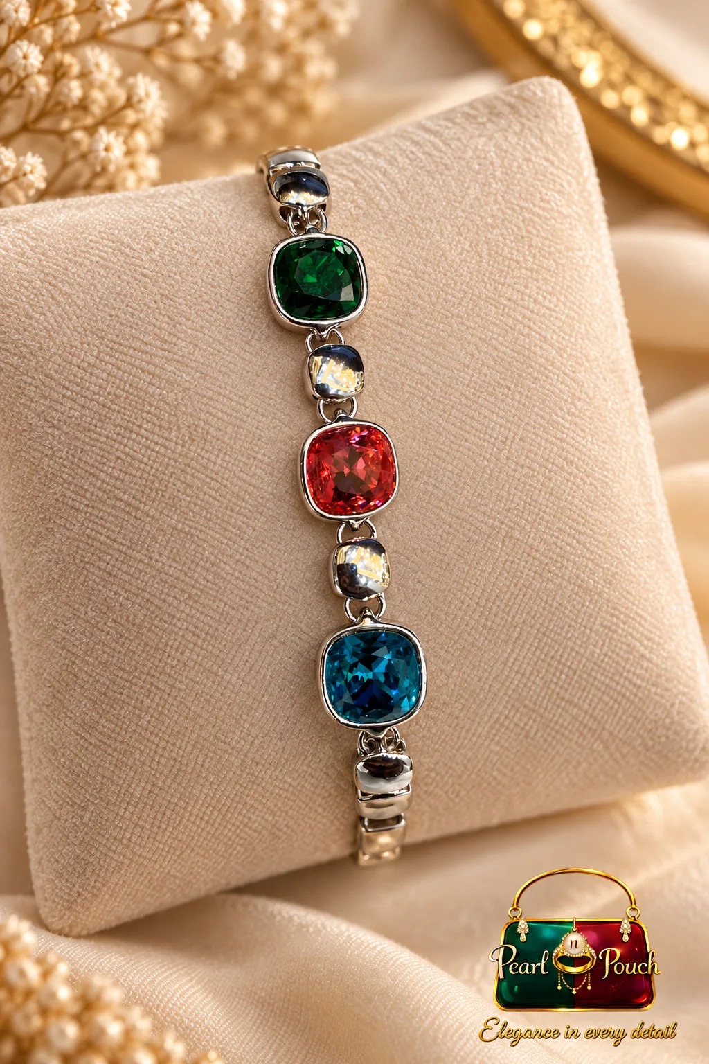 Elegant Silver-Plated Multicolor Cubic Zirconia Bracelet (4) Elegant Silver-Plated Multicolor Cubic Zirconia Bracelet for Women