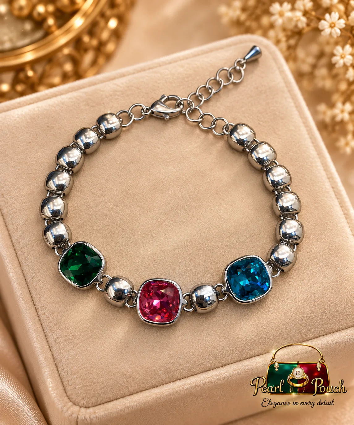 Elegant Silver-Plated Multicolor Cubic Zirconia Bracelet (5)