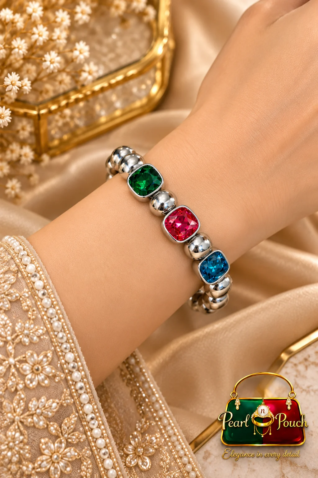 Elegant Silver-Plated Multicolor Cubic Zirconia Bracelet (6)