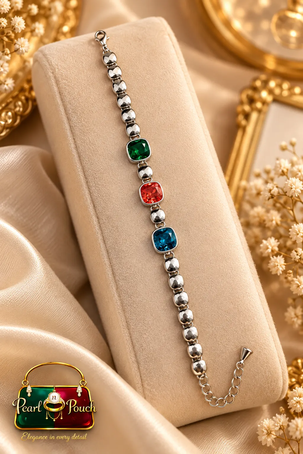Elegant Silver-Plated Multicolor Cubic Zirconia Bracelet (7)