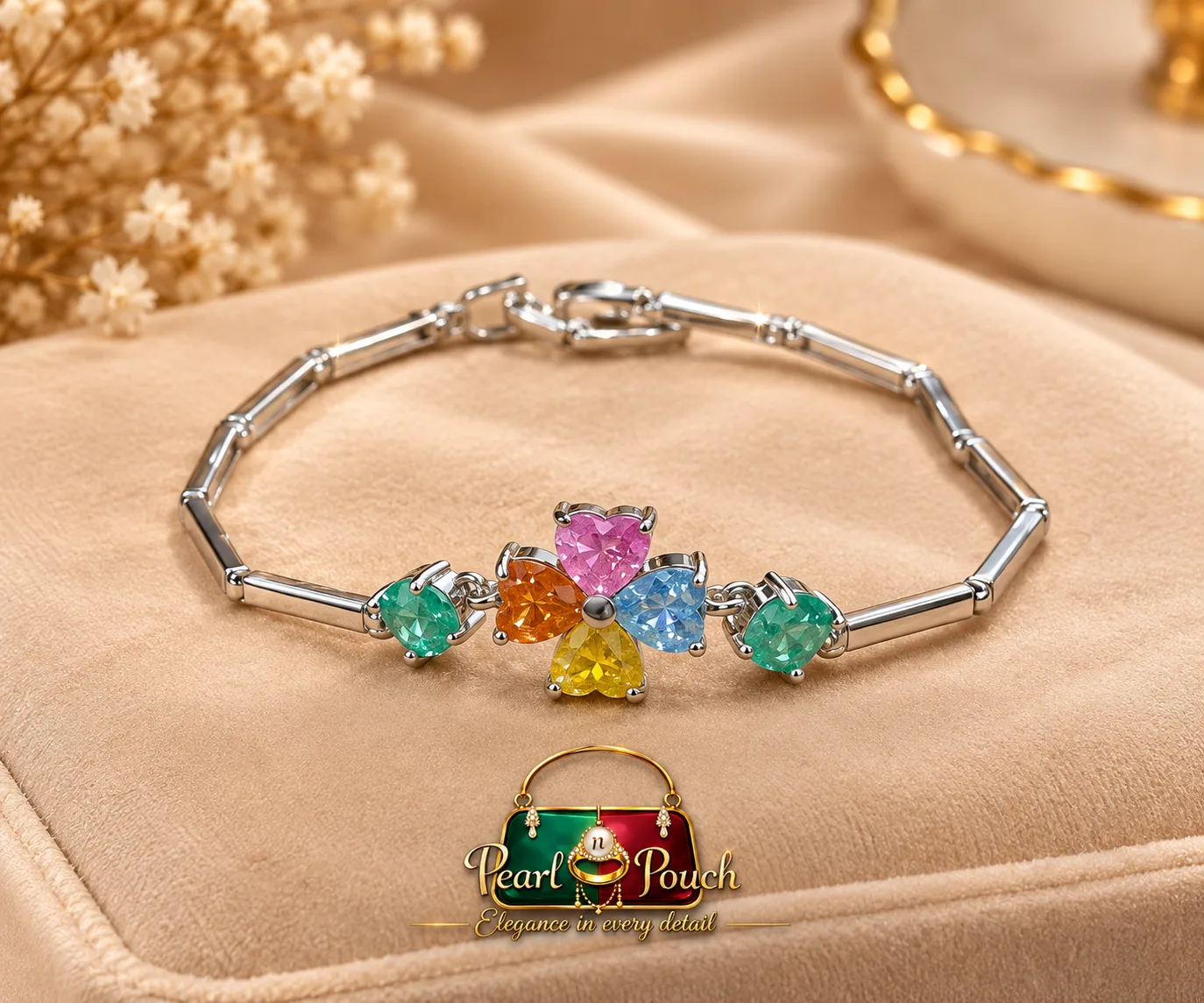 Elegant Silver-Plated Multicolor Zirconia Flower Bracelet (1)